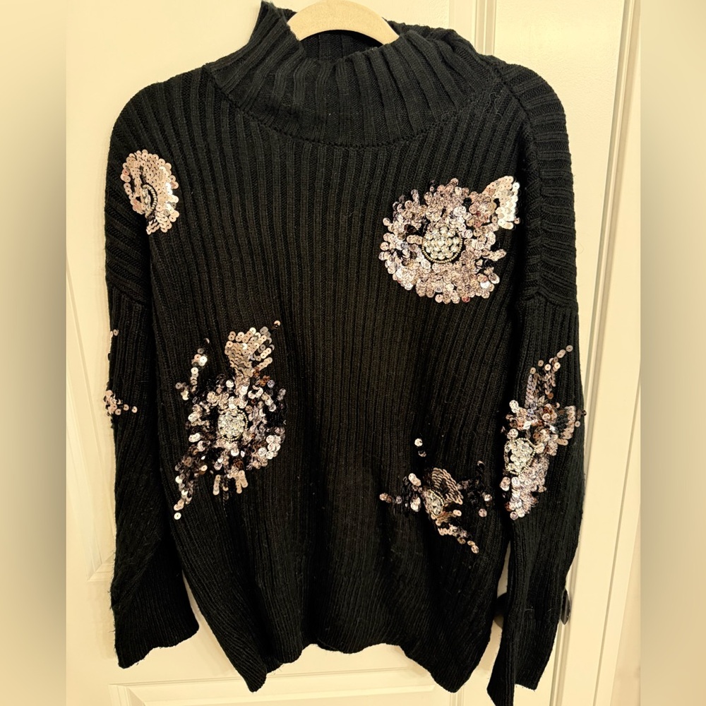 Fate Black Sequin Women's Turtleneck Sweater